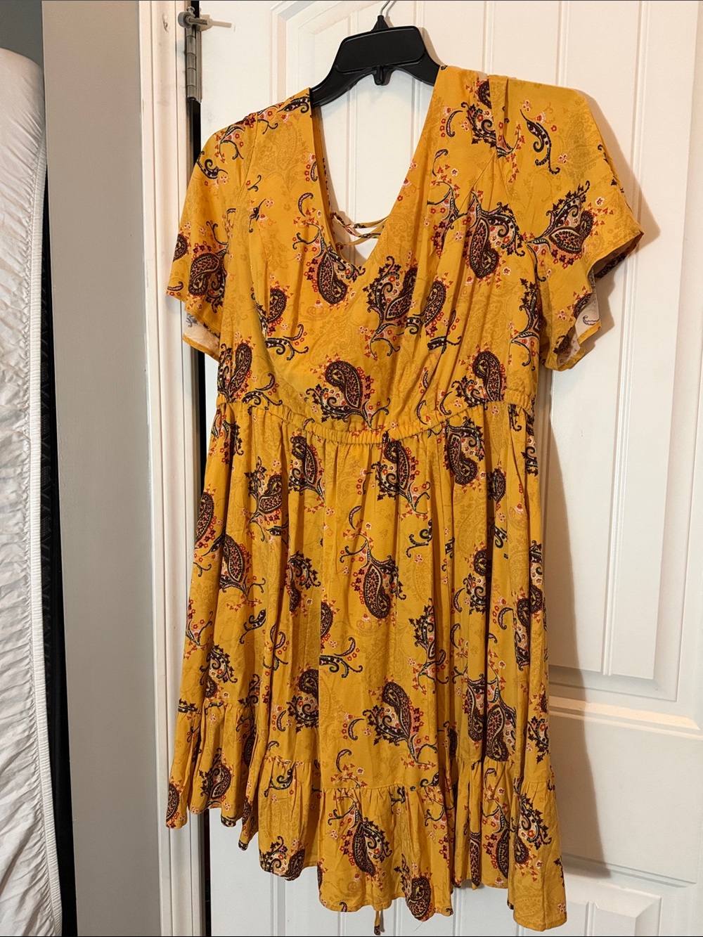 torrid Mustard Paisley Short Sleeve Mini Dress